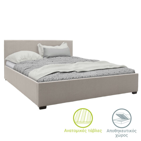 Double bed Norse pakoworld with storage in ivory fabric 160x200cm
