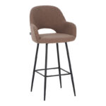 Bar stool Renish pakoworld in cappuccino teddy fabric with black metal legs 51x57x114cm