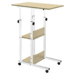 Babs pakoworld side table on wheels in white-natural color 60x40x71-92cm