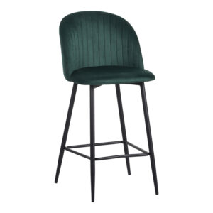 Barow pakoworld velvet bar stool in dark green shade with black metal legs 53x46.5x96.5