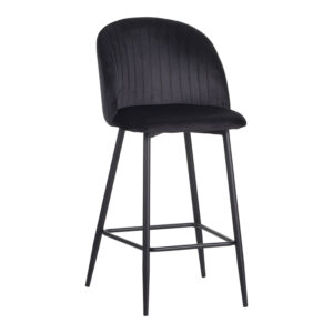 Barow bar stool pakoworld velvet in black shade with black metal legs 53x46.5x96.5