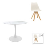 Balou I-Caron dining table set of 5 pakoworld MDF and pp in white-natural shade Ö120x75cm
