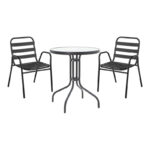 Watson-Sussie pakoworld dining table set of 3 pieces black metal-glass D60x70cm
