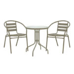Watson-Tade pakoworld dining table set of 3 pieces champagne-glass metal D60x70cm