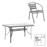 Dining set 5pcs Ensure-Tade pakoworld metal-glass dark grey 120x70x70cm