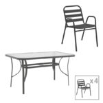 Dining set 5pcs Ensure-Sussie pakoworld metal-glass dark grey 120x70x70cm