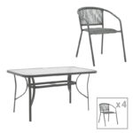Dining set 5pcs Ensure-Lindaria pakoworld metal-glass dark grey 120x70x70cm