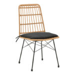 Naoki pakoworld rattan chair in natural shade with black cushion and black metal leg 45x60x83cm