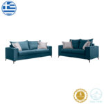 Verona pakoworld 2 pieces sofa set blue fabric with light grey-colored cushions