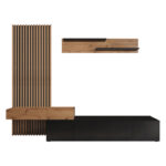 TV unit Litende pakoworld black-sonoma melamine 249.5x42x199.5cm