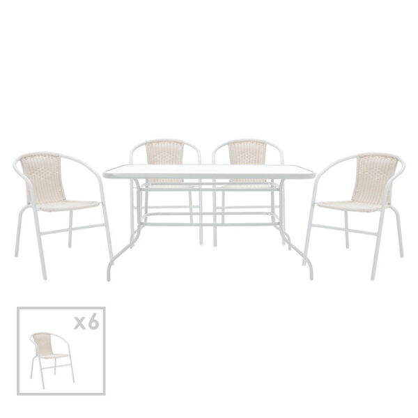 Dining set 7pcs Valor-Obbi pakoworld metal-pe white