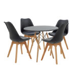 Julita-Gaston pakoworld dining table set of 5 in natural and black D80x73cm