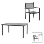 Dining table Moly-Kliton A set of 5 pakoworld aluminum and anthracite textilene 150x80x74cm