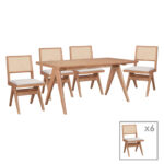 Winslow pakoworld dining table set of 7 rubberwood in light walnut shade 160x85x75cm
