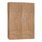 Four-leaf wardrobe with mezzanine Zelia B pakoworld with 4 drawers oak color 158x42x240cm