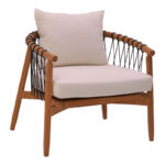 Armchair Haibo pakoworld natural teakwood-black rope-white cushion 80x75x72cm