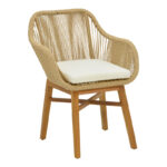 Kalie armchair pakoworld teak wood and pe rope in natural-beige shade with cushion 60x61x80cm