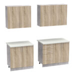 Festa V kitchen unit pakoworld melamine in sonoma and workbench in light grey color 160x60x85cm
