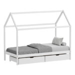 Children's bed Mellin Montessori type with 2 drawers pakoworld pine wood in white shade 90x190cm