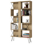 BOOKCASE MELAMINE HM9496.01 NATURAL OAK COLOR-BLACK METALLIC LEGS 90x22x167.3Hcm.