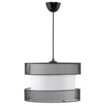 CEILING PENDANT FB97658.01, BLACK METAL, WHITE FABRIC, Φ30x65