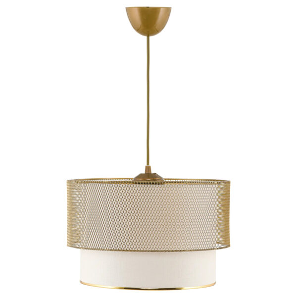 CEILING PENDANT HM7659.02, GOLD METAL, WHITE FABRIC, Φ30x65
