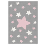 ΗΜ7679.03 120Χ180cm, kids grey-white-pink rug with stars, fringes