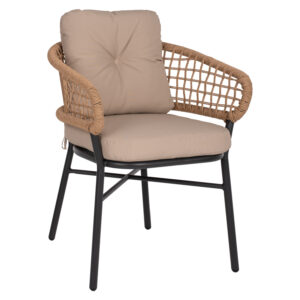 ARMCHAIR ALUMINUM DARK GREY PROFESSIONAL RATTAN AND CUSHIONS BEIGE HM5863.01 60x56x84 cm.
