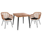 Set 3 pieces Allegra Wicker with Table 80x80x78 Beige and Black HM10483