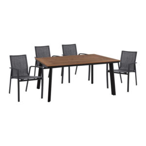 Set 5 pieces Aluminum table & Aluminum armchairs grey HM10599.02