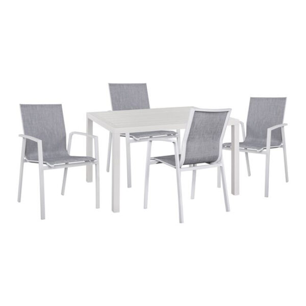 Set 5 pieces aluminum table & Aluminum armchairs white HM10595.01