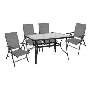 Set 5 pieces Metallic Table & Folding grey chairs HM10558.01