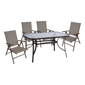 Set 5 pieces Metallic Table & Folding chairs Brown HM10558.02