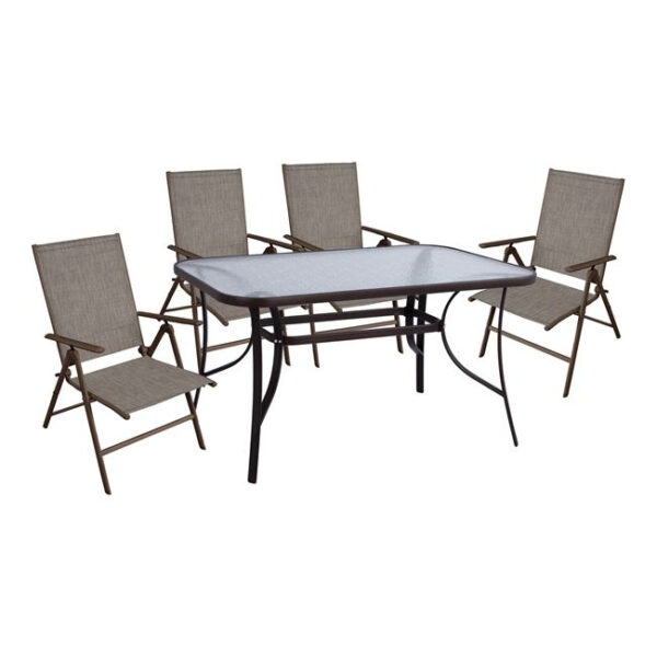 Set 5 pieces Metallic Table & Folding chairs Brown HM10558.02