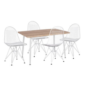 Set 5 pieces Table Sonama & Metallic Chairs White color with pillow HM11026.01