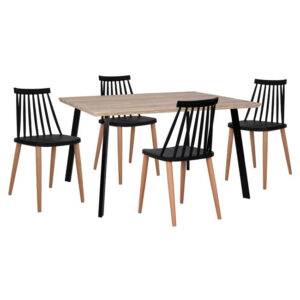 Set 5 pieces Table 140x80x76 cm Sonama & Chairs Vanessa Black with metallic legs HM11037