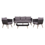 Set Living Room 4 pieces Aluminum with Wicker Grey HM5282.11