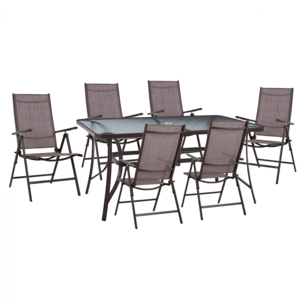 DINING SET 7PCS TABLE 150X90 & FOLDABLE BROWN ARMCHAIR HM11489