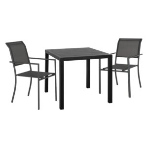 OUTDOOR DINING SET HM11823 3PCS ALUMINUM SQUARE TABLE & ALUMINUM ARMCHAIRS TEXTLINE GREY