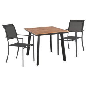 OUTDOOR DINING SET HM11811 3PCS POLYWOOD TABLE SQUARE & ALUMINUM ARMCHAIRS GREY TEXTLINE