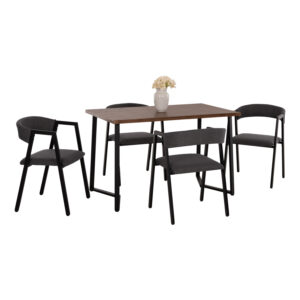 DINING SET JAY 5PCS HM9529.01 WALNUT COLORED TABLE-GREY FABRIC CHAIRS 120x70x76Hcm.