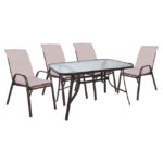 OUTDOOR DINING SET 5PCS HM10567.02 CHAIRS WITH CUSHIONS & TABLE 120X70cm IN BROWN