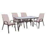 OUTDOOR DINING SET 5PCS HM10570.02 TABLE 150X90cm & 4 CHAIRS WITH CUSHION--BROWN