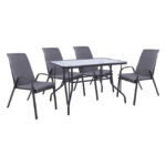 OUTDOOR DINING SET 5PCS HM10566.01- 4 CHAIRS WITH CUSHION & TABLE 110X60 IN GREY
