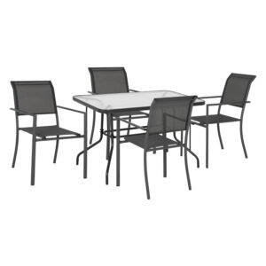 OUTDOOR DINING SET HM11820 5PCS METAL TABLE 120X70 & ALUMINUM ARMCHAIRS TEXTLINE GREY