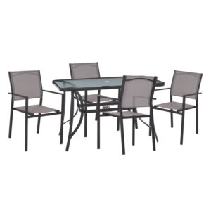 OUTDOOR DINING SET HM11802 5PCS METAL TABLE 120X70 & METAL ARMCHAIRS TEXTLINE GREY