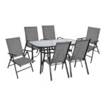 DINING SET 7PCS HM10557.01-GREY COLOR-4 ARMCHAIRS & 2 FOLDING CHAIRS