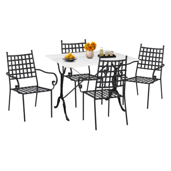 OUTDOOR DINING SET 5PCS HM11874 METAL-CAST IRON-WHITE MARBLE