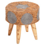 STOOL BEAM HM7826 TEAK WOOD AND SEAGRASS RUSH IN NATURAL & GREY Φ43x45Hcm.