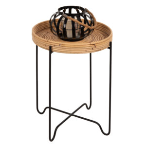 ROUND SIDE TABLE FLY HM7906 RATTAN IN NATURAL COLOR-BLACK METAL BASE Φ40x53Hcm.